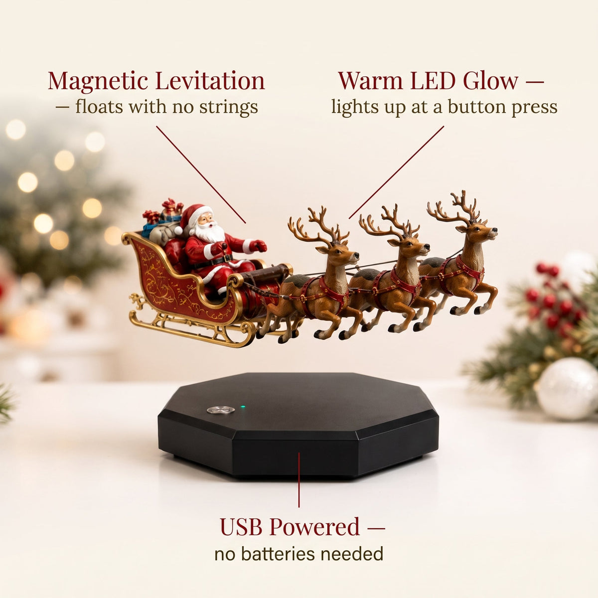 🎅 Magnetic Levitating Santa Sleigh With Reindeer