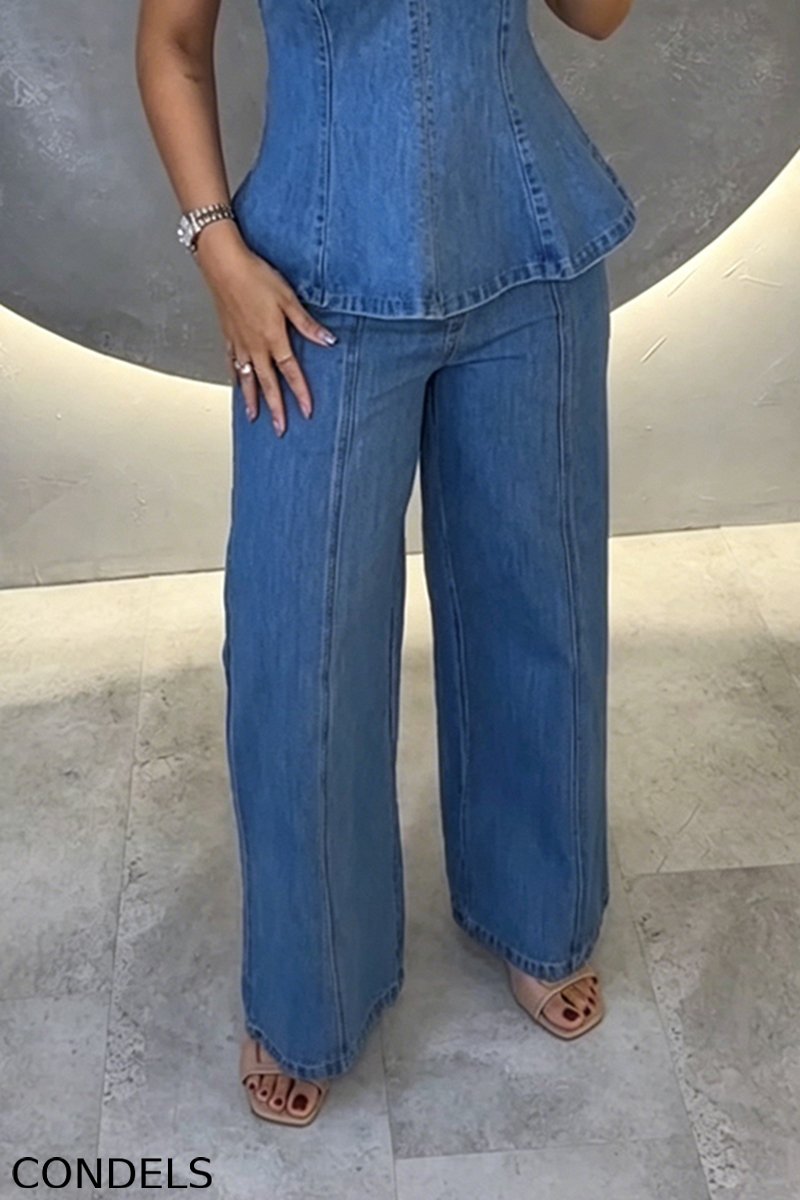 Women's Fashion V-Neck Fitted Denim Vest & Jeans