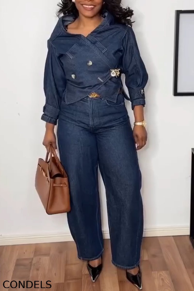 Women's Collar Denim Jacket + Jeans