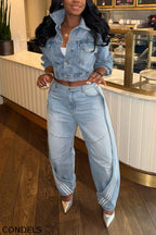 Women's Casual Cropped Denim Jacket or Jogger Jeans