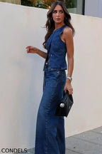 Vintage Inspired Sleeveless Denim Vest + Slimming Jeans  Set