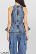 Ladies' Casual Denim Ruffled Top And Workwear Jeans