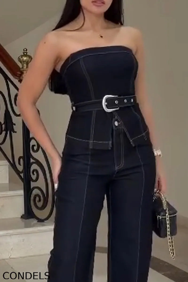 Women's Strapless Patchwork Denim Top + Jeans
