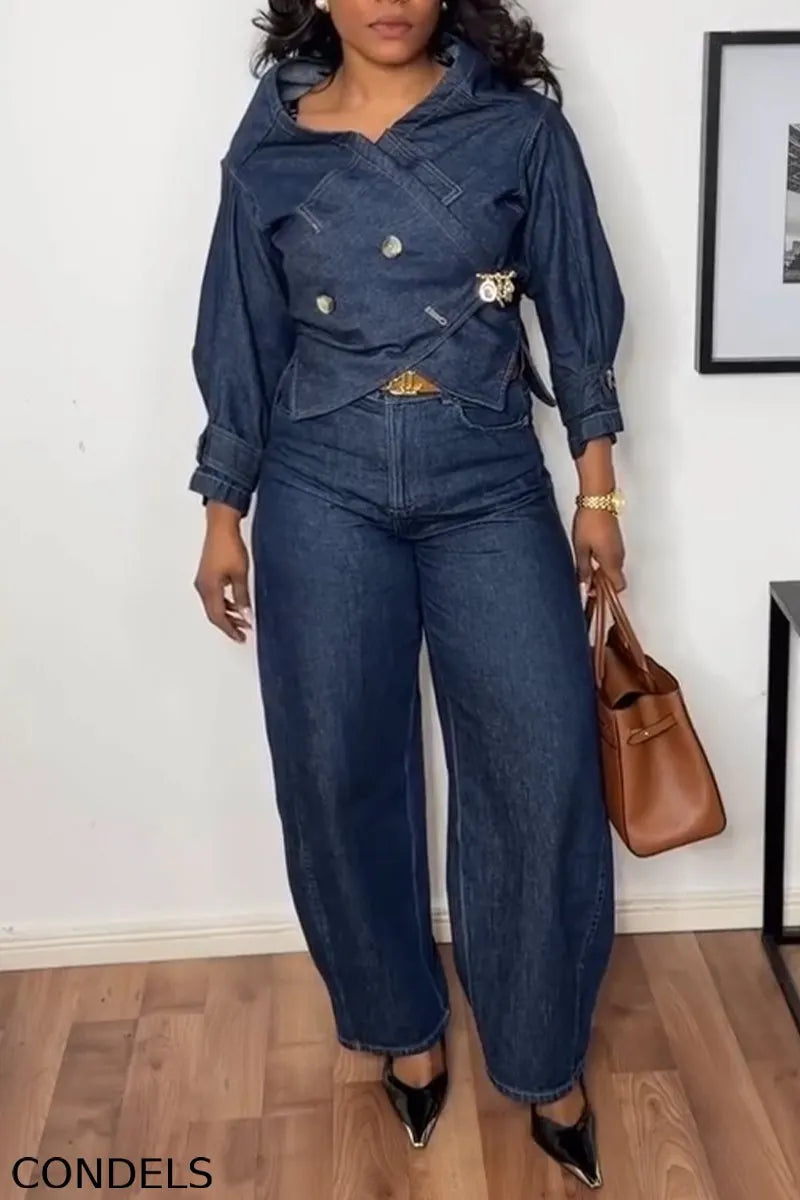 Women's Collar Denim Jacket + Jeans