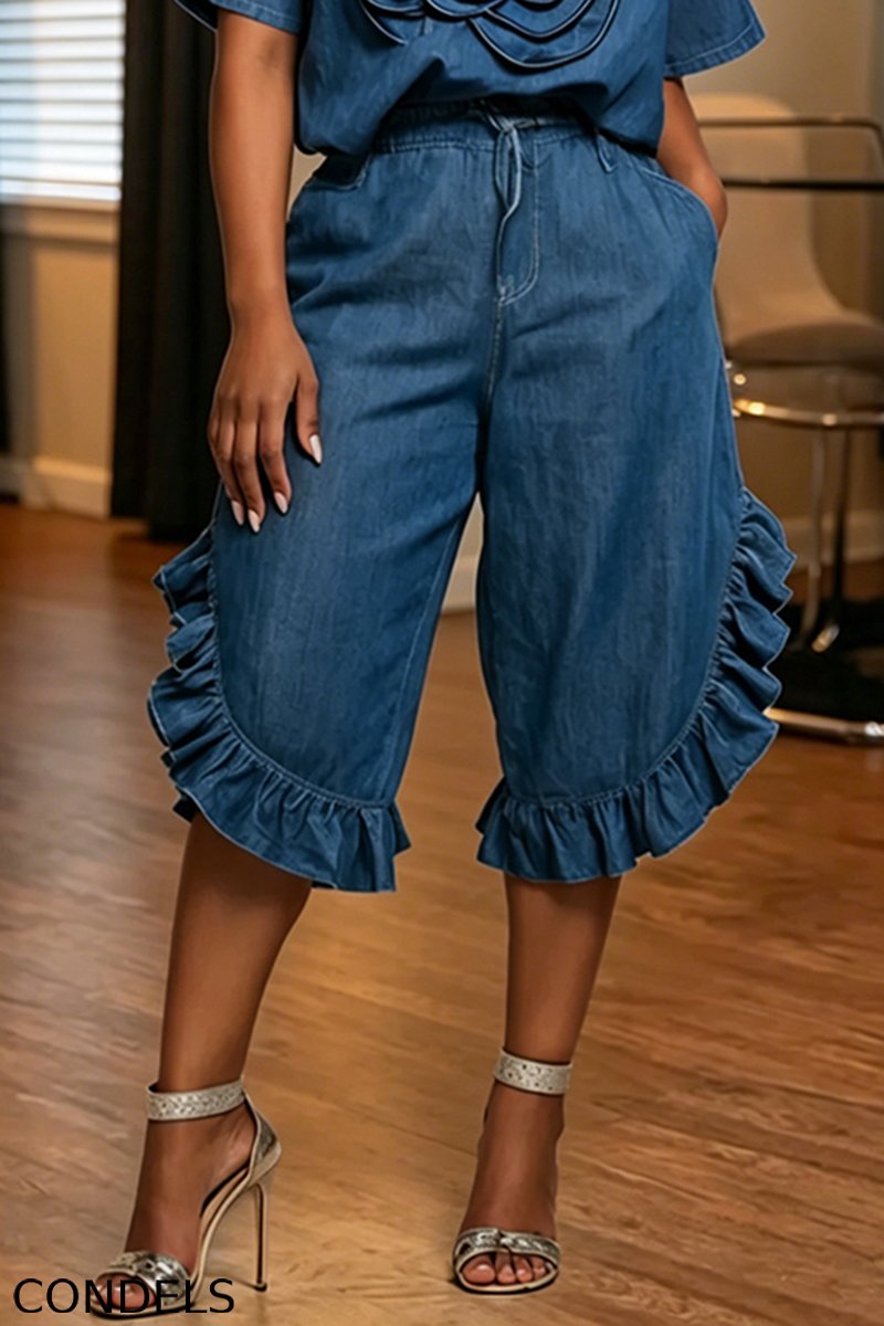 Women's Casual 3D Floral Denim Top or Flounce Jeans
