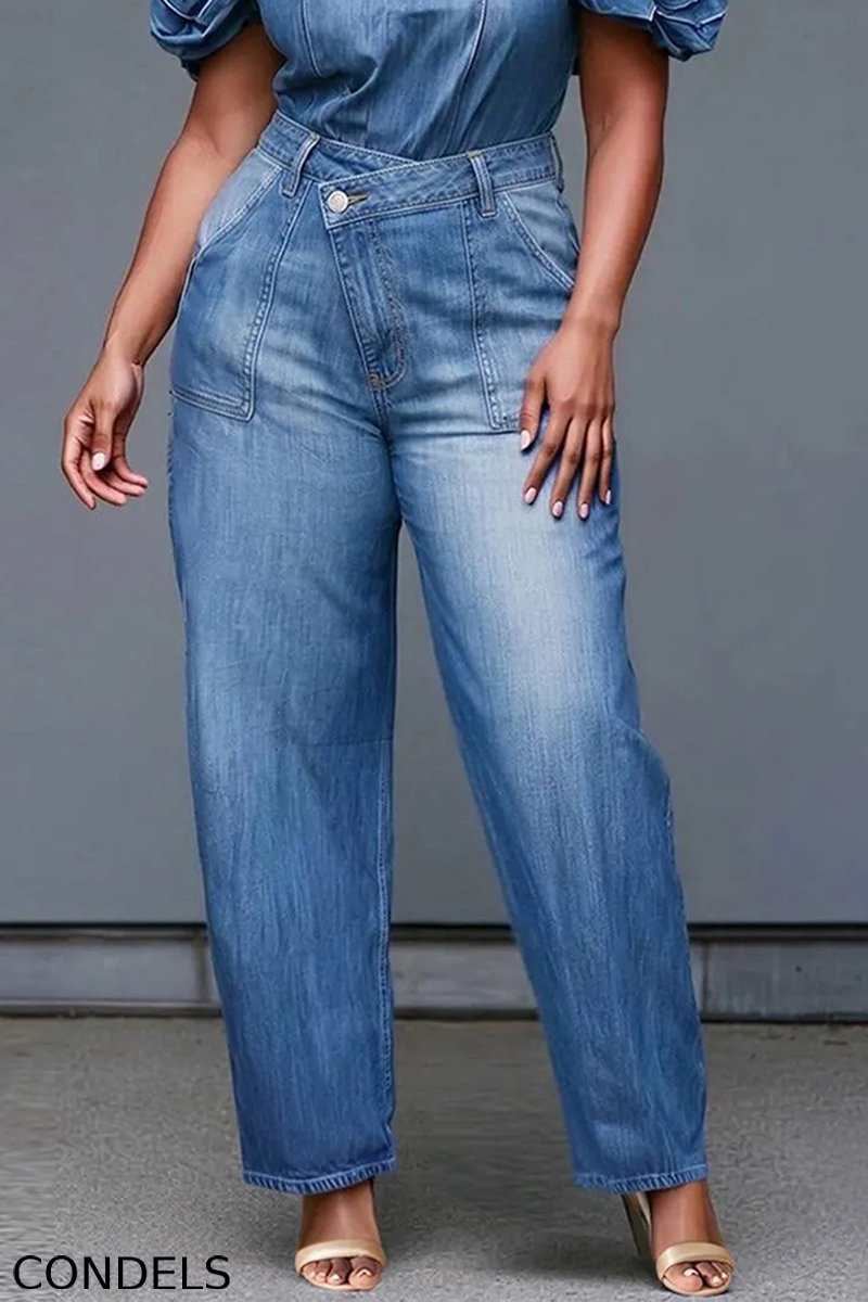 Women's Casual Off Shoulder Denim Top & Asymmetric Waist Jeans