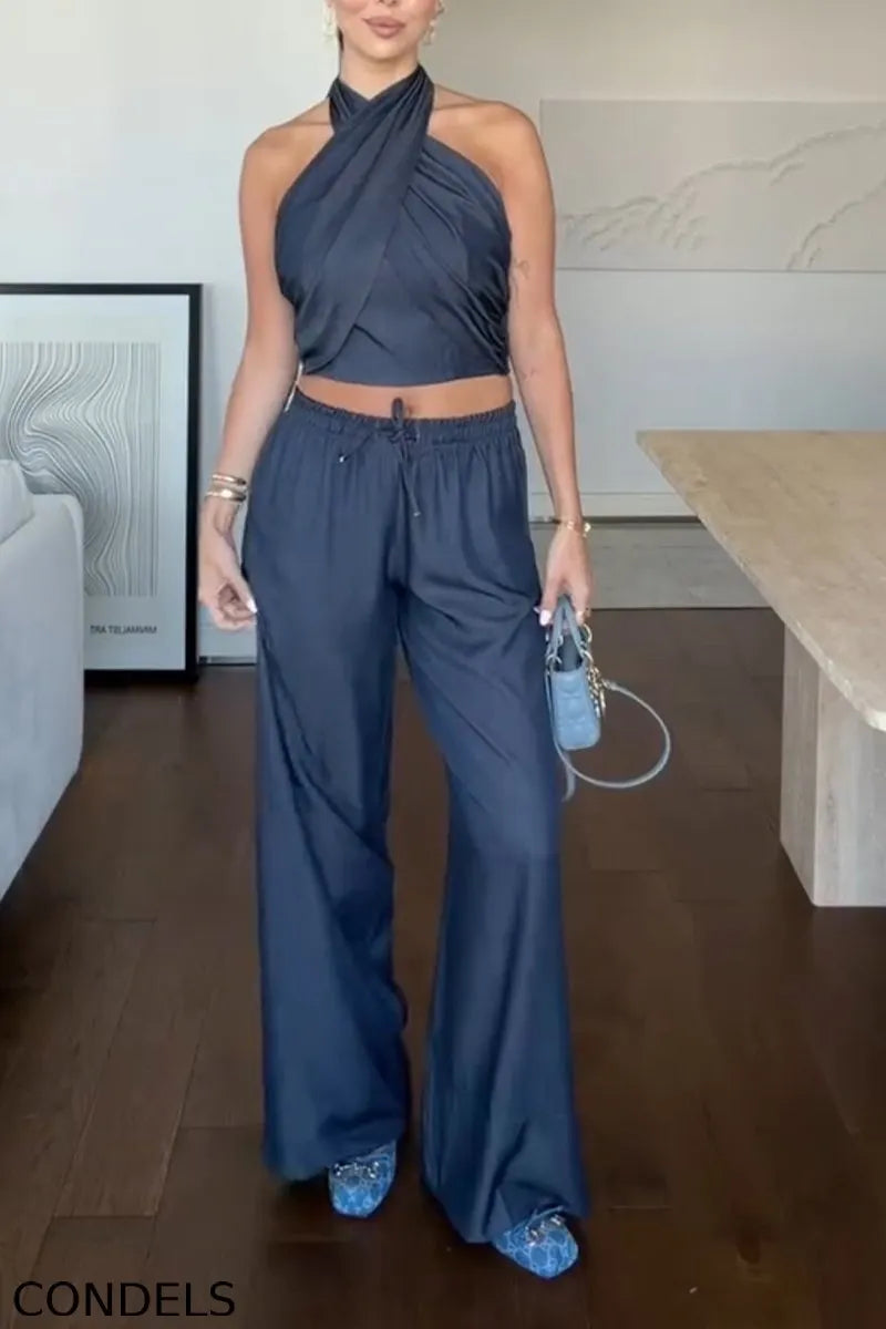 Women's Casual Halter Denim Stretch Vest or Jeans