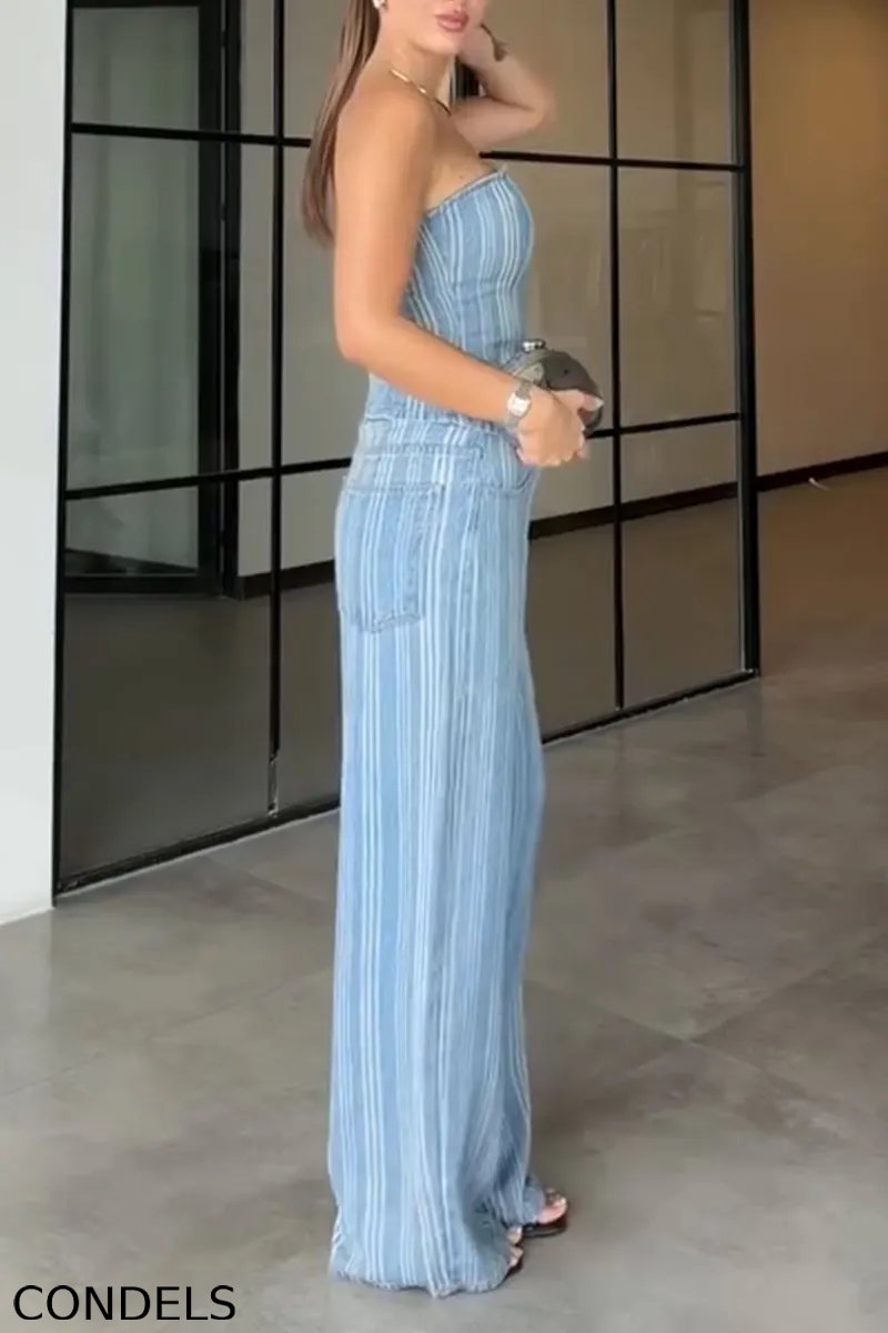 Women's Casual Stripe Denim Bustier or Jeans
