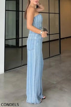 Women's Casual Stripe Denim Bustier or Jeans