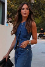 Vintage Inspired Sleeveless Denim Vest + Slimming Jeans  Set