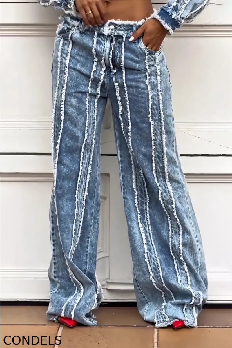 Women's Casual Washed Panel Denim Jacket or Jeans