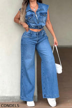 Hot Selling Women's Casual Denim Tops And Straight Leg Jeans