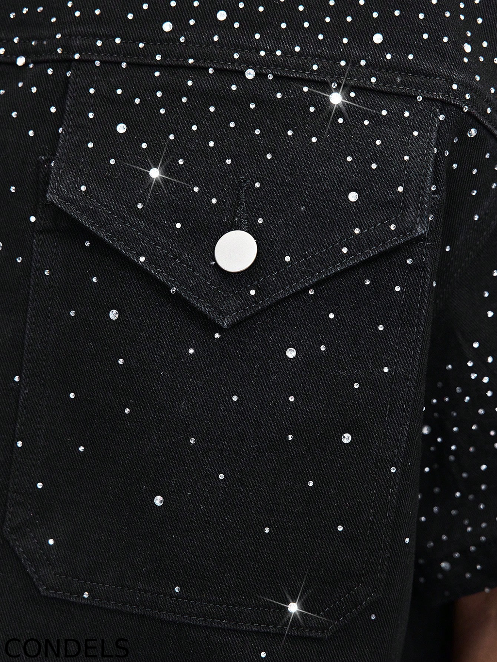 Men's Y2K Bling Full Rhinestone Denim Shirt  And Jeans shorts