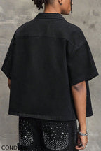 Men's Y2K Bling Full Rhinestone Denim Shirt  And Jeans shorts