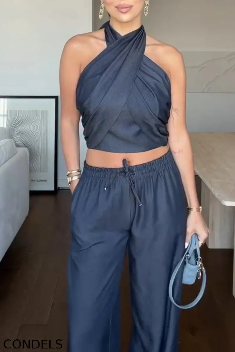 Women's Casual Halter Denim Stretch Vest or Jeans