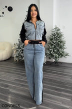 Ladies' Glamorous Color-Block Jacket + Crystal Jeans