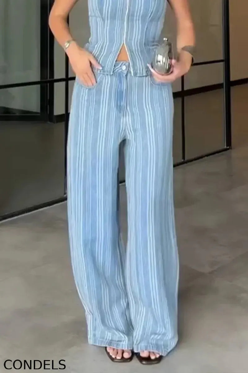 Women's Casual Stripe Denim Bustier or Jeans