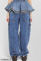 Ladies' Casual Denim Ruffled Top And Workwear Jeans