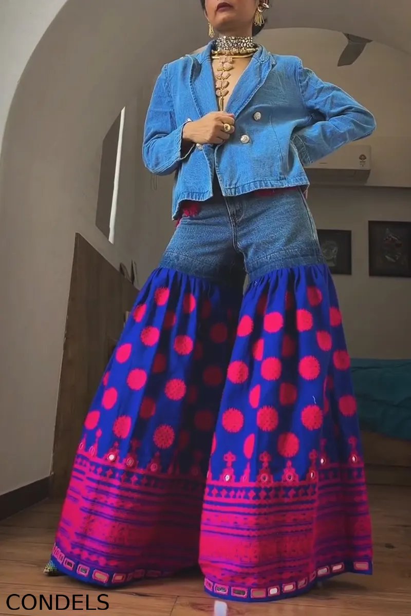 Women's Fashion Lapel Denim Blazer or Pattern Jeans