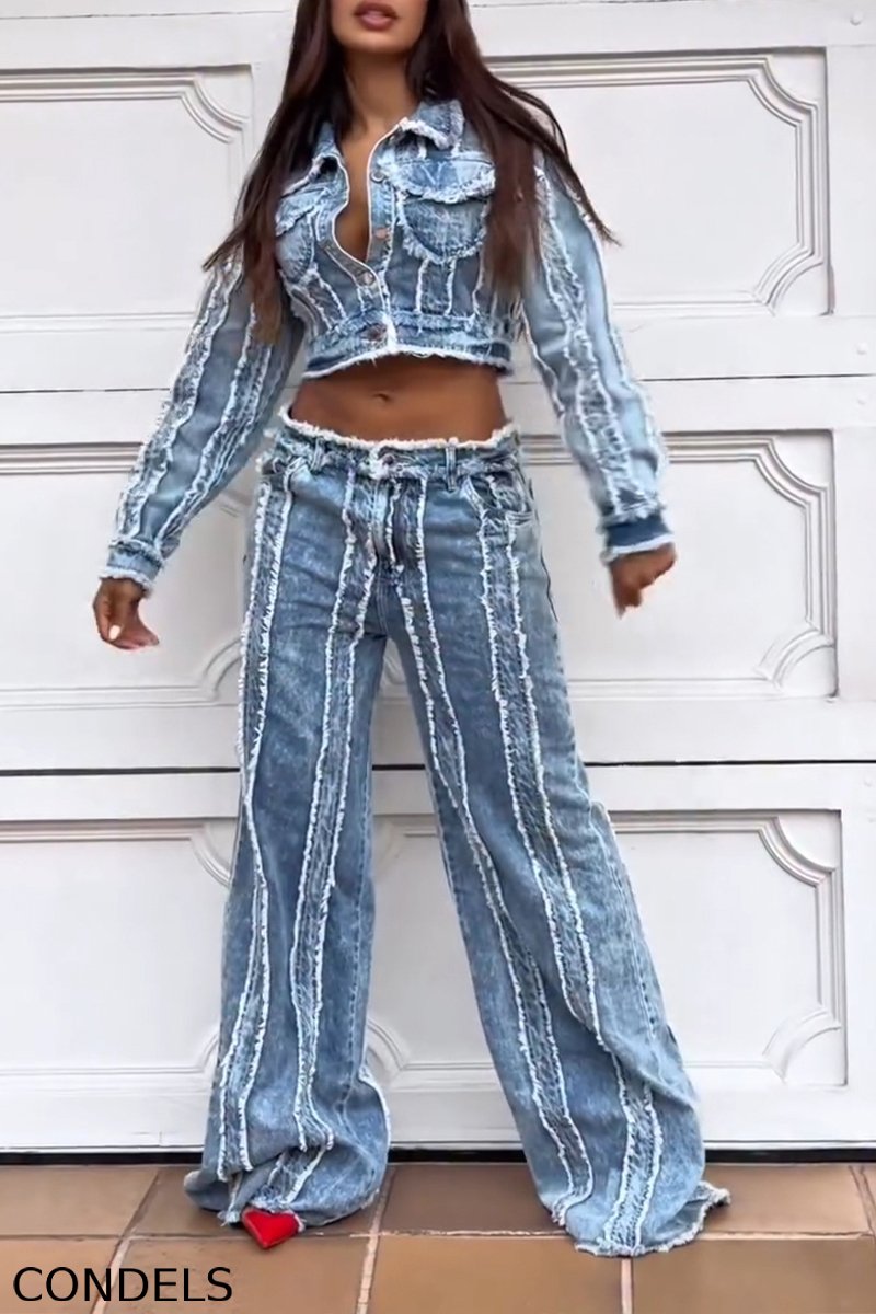Women's Casual Washed Panel Denim Jacket or Jeans