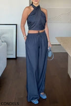 Women's Casual Halter Denim Stretch Vest or Jeans