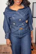 Women's Collar Denim Jacket + Jeans