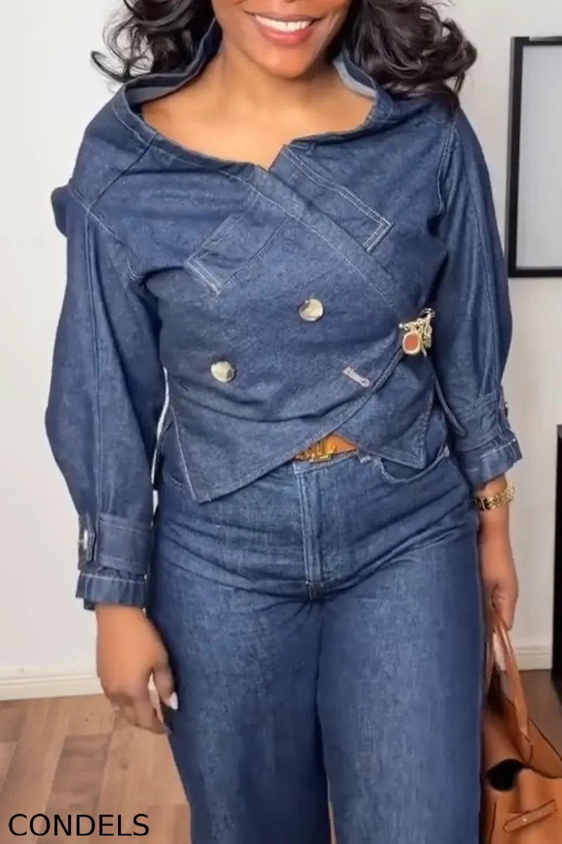 Women's Collar Denim Jacket + Jeans