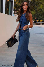 Vintage Inspired Sleeveless Denim Vest + Slimming Jeans  Set