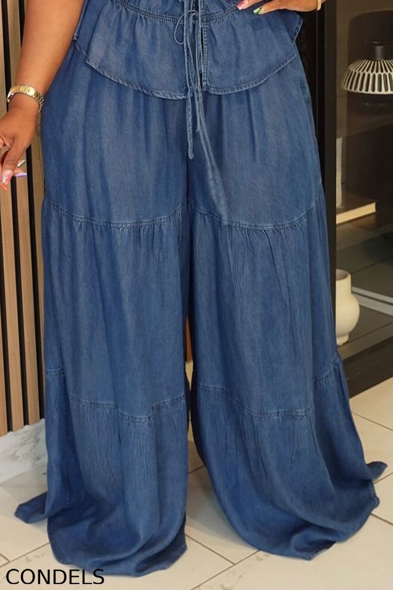 Women's Casual Tie Back Vest & Tiered Wide Leg Jeans