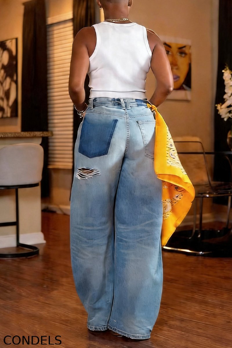 Women's Fashion Rhinestone Pattern Trim Knit Vest & Jeans