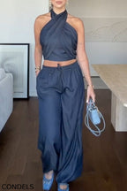 Women's Casual Halter Denim Stretch Vest or Jeans