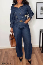 Women's Collar Denim Jacket + Jeans