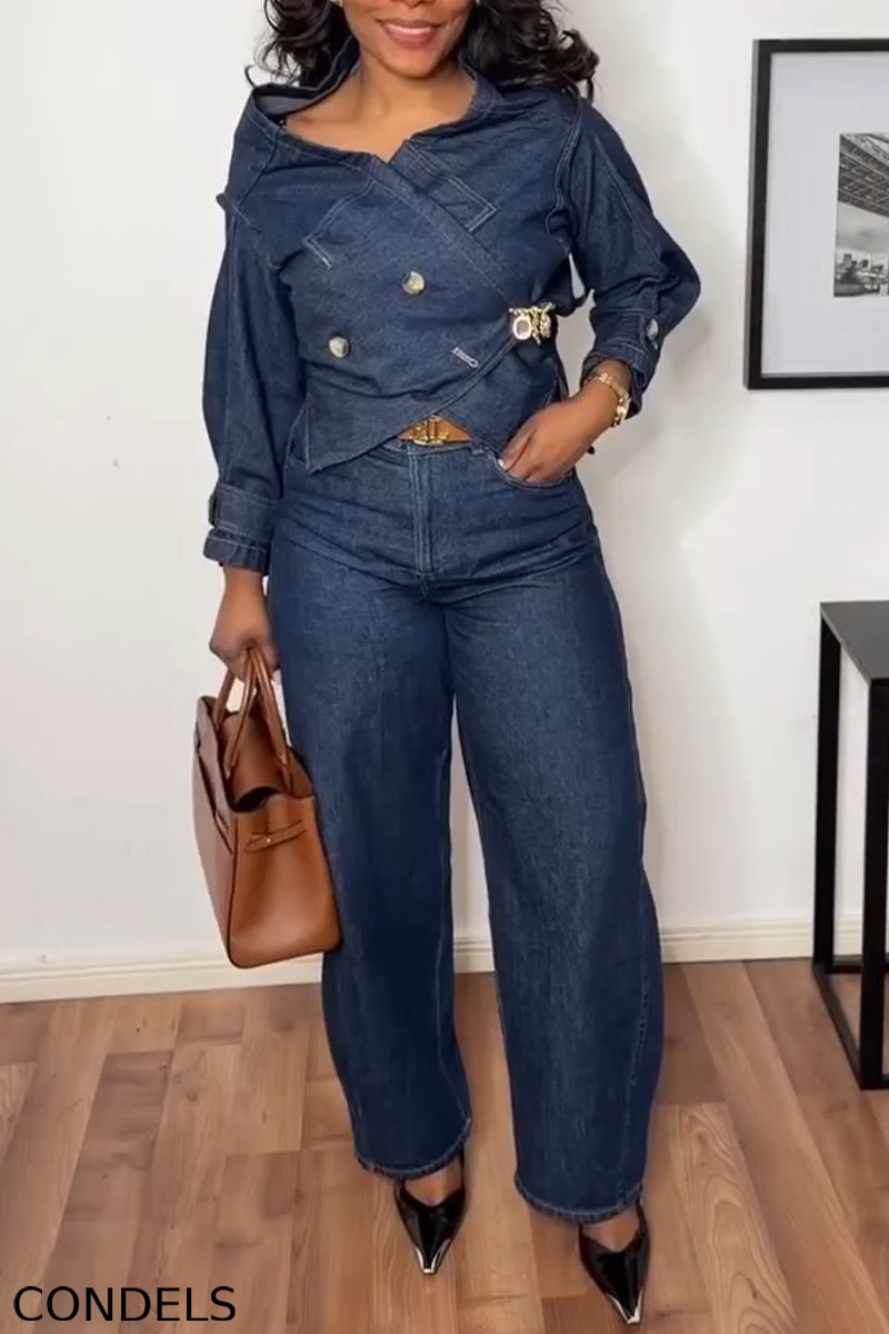 Women's Collar Denim Jacket + Jeans