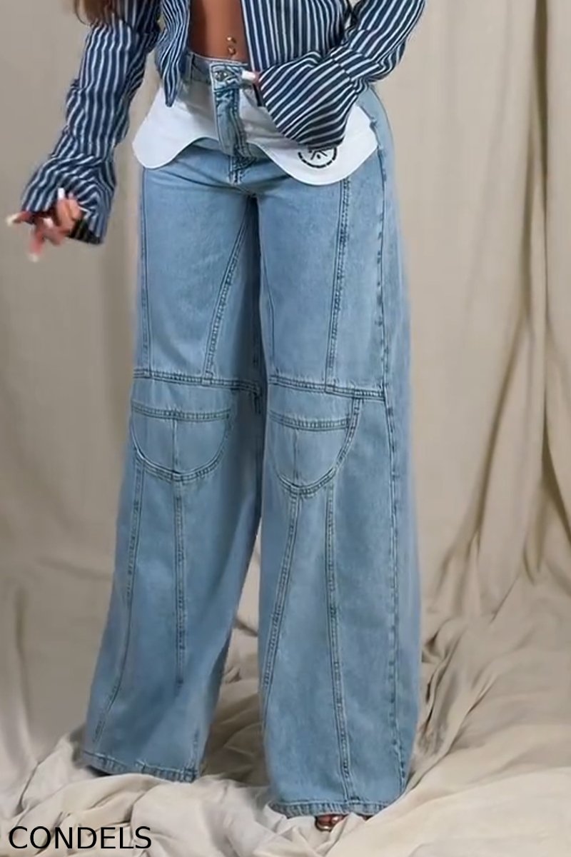 Women Vertical Sexy Top or Spliced Wide Leg Jeans