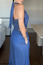 Women's Casual Halter Denim Stretch Vest or Jeans
