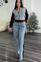 Ladies' Glamorous Color-Block Jacket + Crystal Jeans