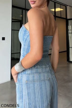 Women's Casual Stripe Denim Bustier or Jeans