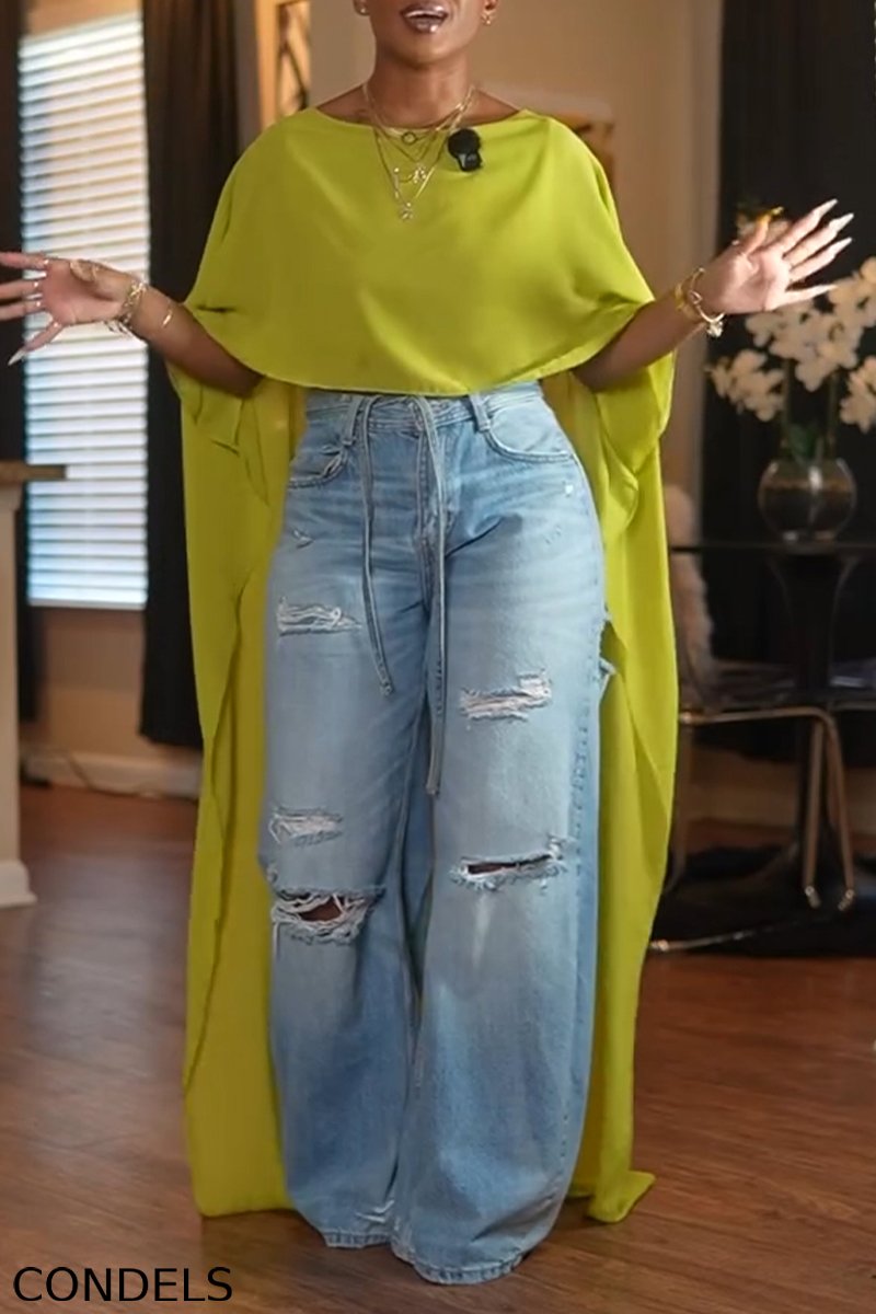Women's Fashion Batwing High Low Top or Jeans