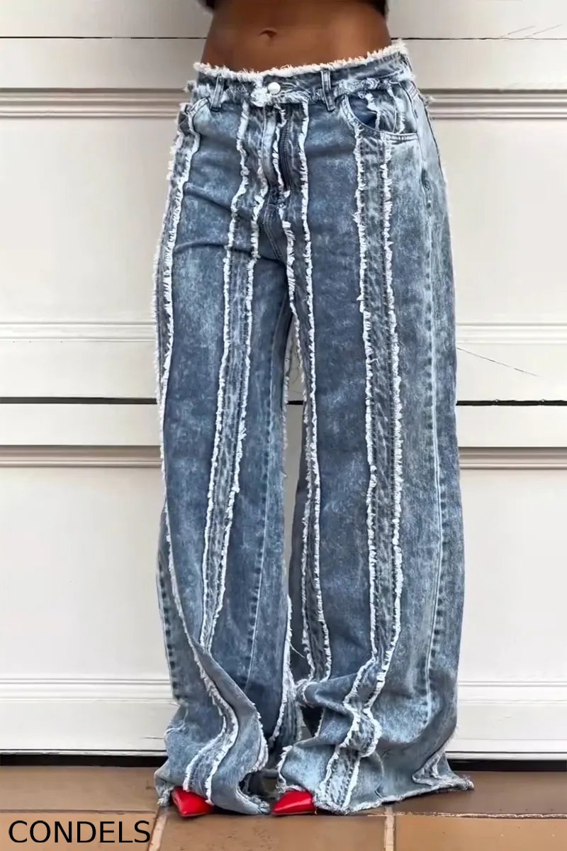 Women's Casual Washed Panel Denim Jacket or Jeans