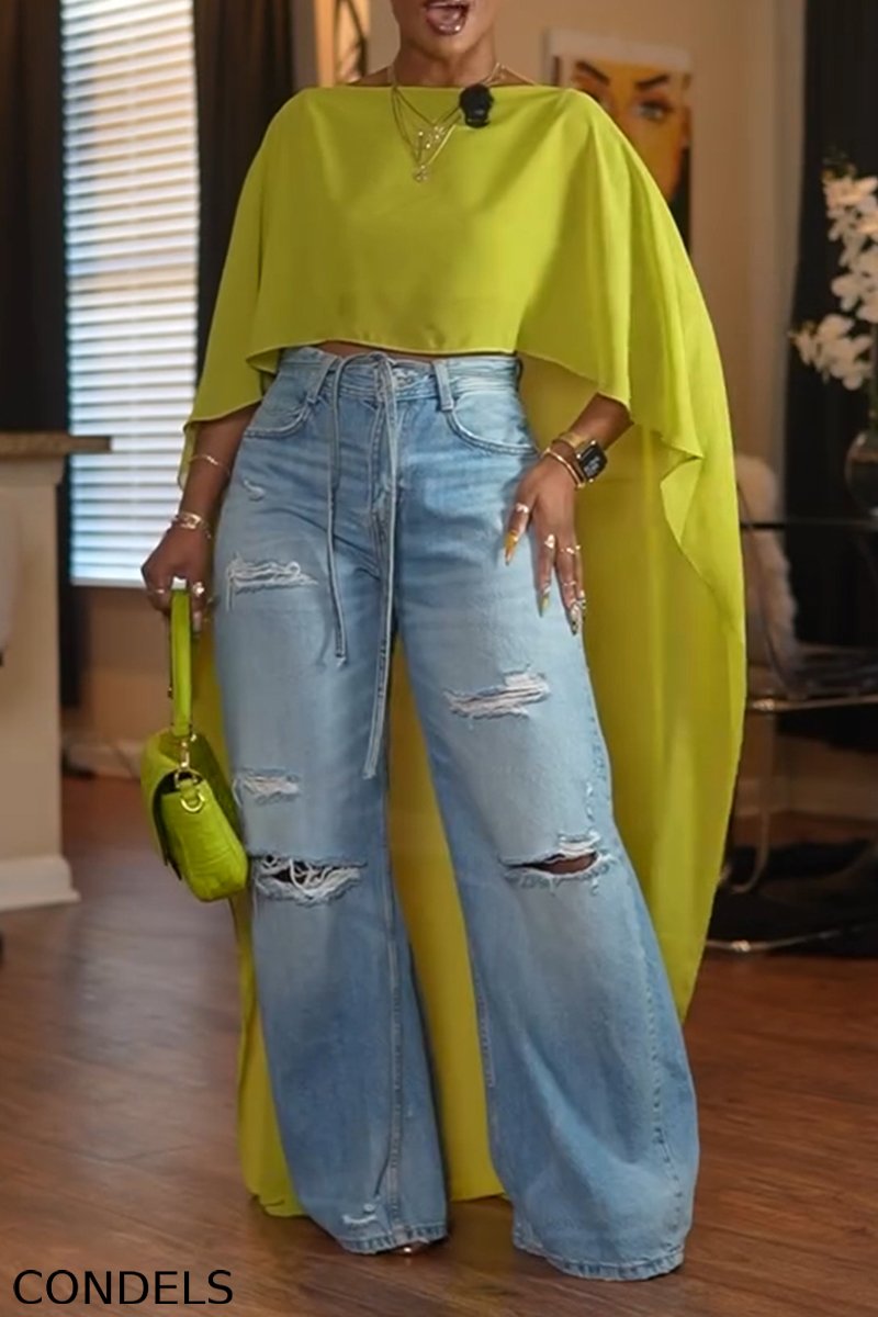 Women's Fashion Batwing High Low Top or Jeans