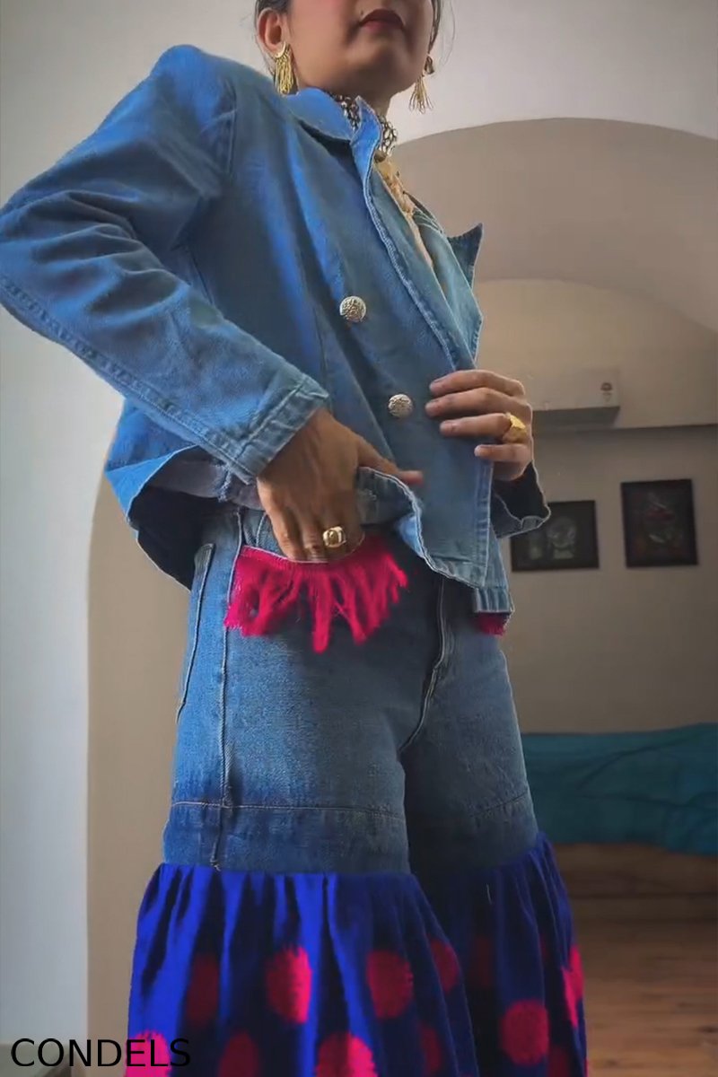 Women's Fashion Lapel Denim Blazer or Pattern Jeans