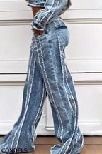 Women's Casual Washed Panel Denim Jacket or Jeans