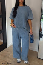 Women's Casual Short Sleeve Denim Top or Jeans