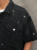 Men's Y2K Bling Full Rhinestone Denim Shirt  And Jeans shorts