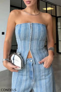 Women's Casual Stripe Denim Bustier or Jeans