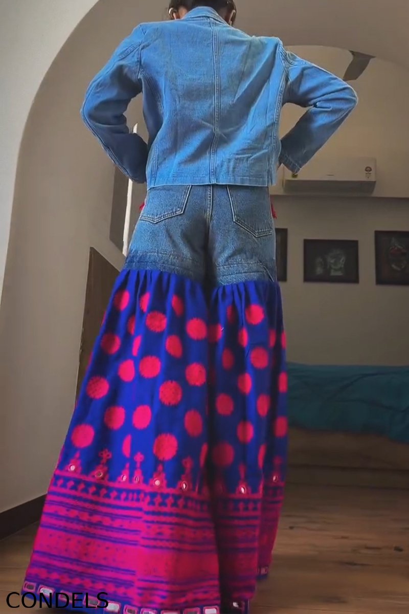 Women's Fashion Lapel Denim Blazer or Pattern Jeans